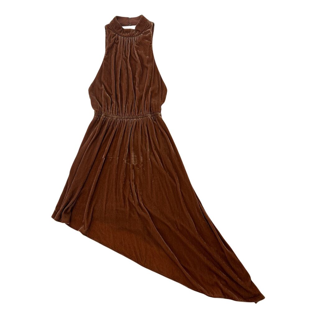 Express women's Halter Burnt Orange Crushed Velvet Asymmetrical Dress Size XS